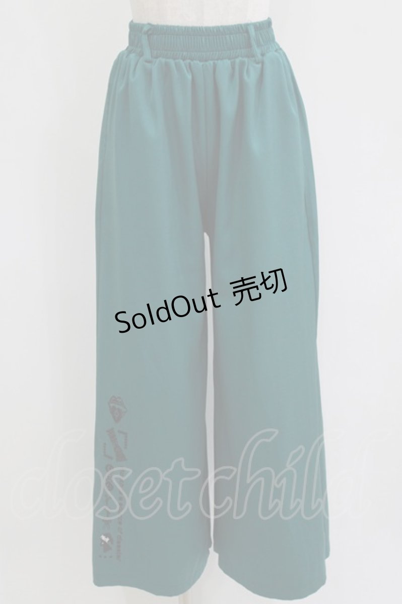 画像1: NieR Clothing / サイド刺繍ワイドパンツ  グリーン H-26-07-12-1069-PU-PA-KB-ZH (1)