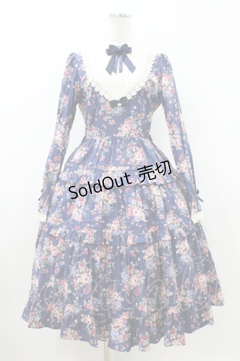 画像1: Innocent World / 薔薇と苺のティアードワンピース M ブルー/生成 H-26-07-12-021-IW-OP-NS-ZH (1)