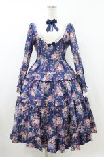 画像1: Innocent World / 薔薇と苺のティアードワンピース M ブルー/生成 H-26-07-12-021-IW-OP-NS-ZH (1)