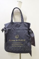 画像1: Maison de FLEUR / サテン花柄プリントダブルリボントートバッグ  グレー H-26-07-14-003-LO-BG-NS-ZH (1)