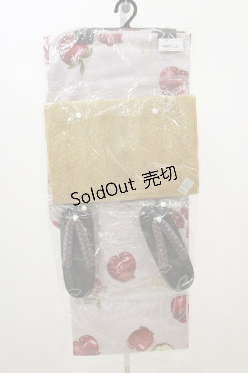 画像1: Maison de FLEUR Petite Robe / 果音 林檎飴浴衣 Free ピンク/赤林檎 H-26-07-14-019-LO-OP-NS-ZH (1)