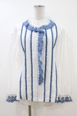 画像1: Jane Marple / フラワーレースとピンタックのブラウス  オフ×ブルー H-26-07-15-1055-JM-BL-KB-ZH (1)