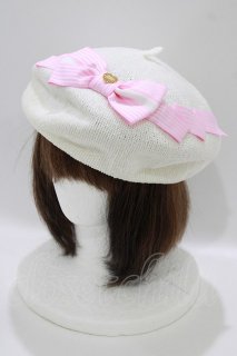 AngelicPretty ベレー Angelic Pretty / Cuteストライプリボンサマーベレー シロ H-26-07-15