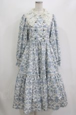 画像1: m petit by misako / トワルドジュイレース襟ワンピース M オフ/ブルー H-26-07-18-030-LO-OP-NS-ZH (1)