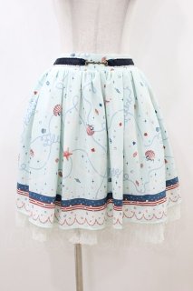 axes femme / シェルプリントスカート M サックス H-26-07-18-1041-AX