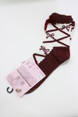 画像1: m petit by misako / AMCSレースアップリボン クルー丈ソックス 23-25cm ワイン H-26-07-18-071-LO-ZA-YZ-ZH (1)
