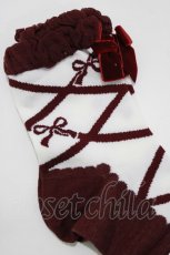 画像2: m petit by misako / AMCSレースアップリボン クルー丈ソックス 23-25cm ワイン H-26-07-18-071-LO-ZA-YZ-ZH (2)