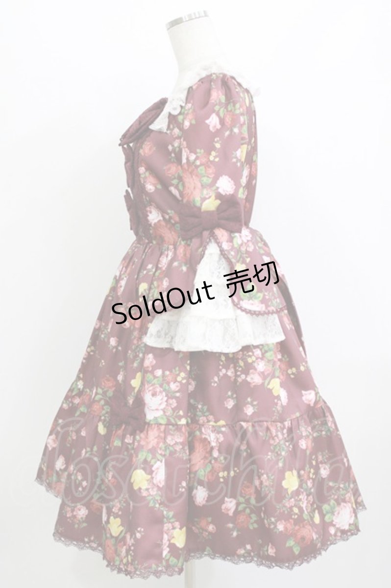 画像2: axes femme kawaii / アンティークローズ柄ワンピース M ワイン H-26-07-21-015-AX-OP-YZ-ZH (2)