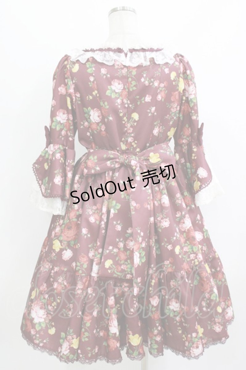 画像3: axes femme kawaii / アンティークローズ柄ワンピース M ワイン H-26-07-21-015-AX-OP-YZ-ZH (3)