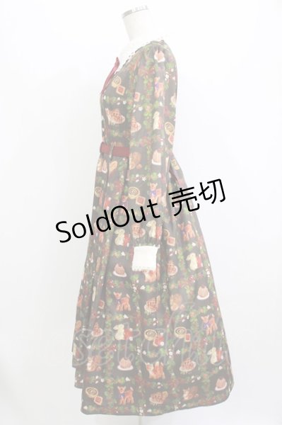 Chalmiere 森のケーキ屋さん ワンピース 白 kawaii ロリータ axes femme kawaii / 森のケーキ屋さん柄ワンピース M 茶 H-26-07-21