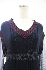 画像3: Jane Marple Dans Le Salon / Tilden vest and stripe trompe-l'oeil dress  ネイビー×ブルー H-26-07-24-039-JM-OP-KB-ZH (3)