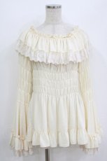 画像1: ATELIER PIERROT / レースシャーリング姫袖ブラウス  アイボリー H-26-07-25-027-EL-BL-KB-ZH (1)