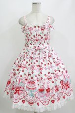 画像1: Angelic Pretty / Strawberry Cake Partyシャーリングジャンパースカート Free シロ H-26-07-25-1004-AP-OP-NS-ZH (1)