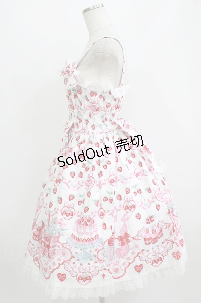画像2: Angelic Pretty / Strawberry Cake Partyシャーリングジャンパースカート Free シロ H-26-07-25-1004-AP-OP-NS-ZH (2)
