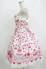 画像2: Angelic Pretty / Strawberry Cake Partyシャーリングジャンパースカート Free シロ H-26-07-25-1004-AP-OP-NS-ZH (2)