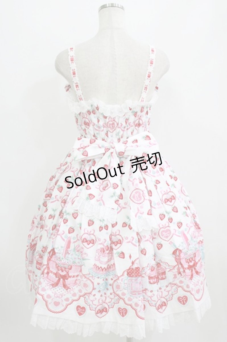 画像3: Angelic Pretty / Strawberry Cake Partyシャーリングジャンパースカート Free シロ H-26-07-25-1004-AP-OP-NS-ZH (3)