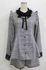 画像1: DearMyLove / 胸元開き角襟セットアップ M ブラックチェック H-26-07-25-1043-GO-OP-NS-ZH (1)