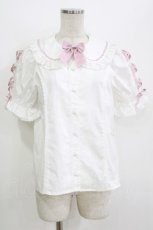 画像1: Chalmiere / 袖レースアップブラウス M 白/ピンク H-26-07-25-1058-AX-BL-NS-ZH (1)