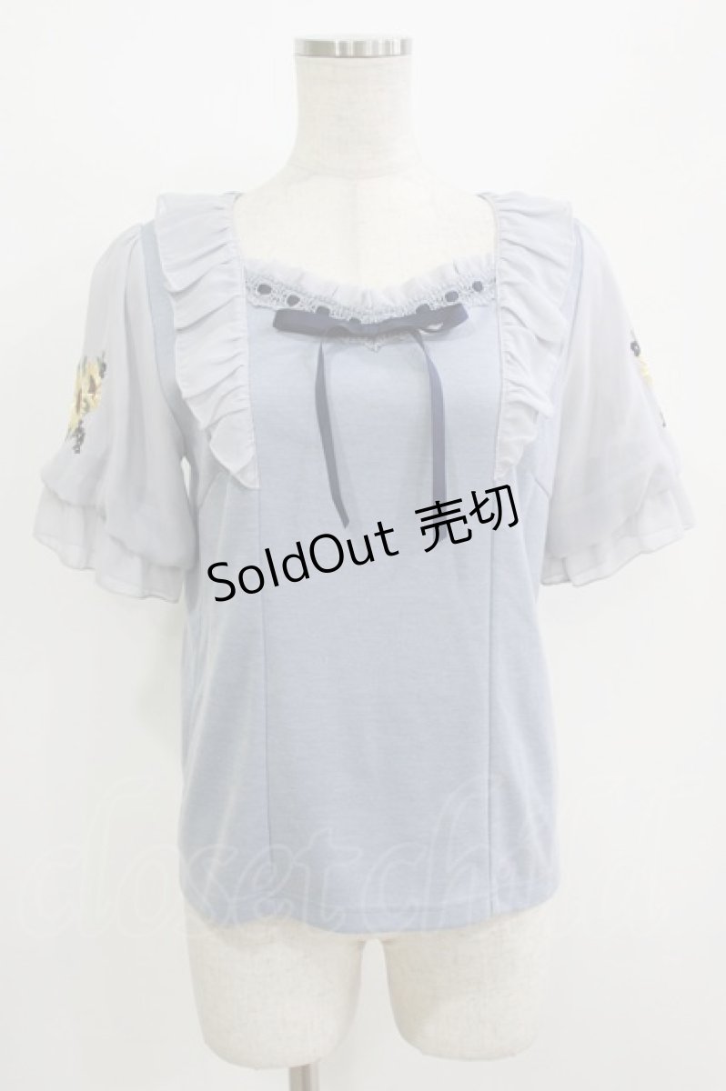 画像1: axes femme POETIQUE / ヒマワリ刺繍フリルカットプルオーバー M ブルー H-26-07-25-1066-AX-TO-NS-ZH (1)