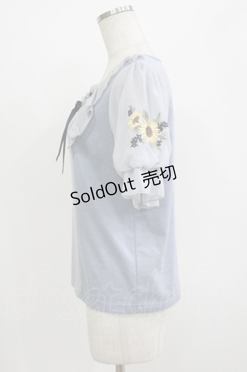 画像2: axes femme POETIQUE / ヒマワリ刺繍フリルカットプルオーバー M ブルー H-26-07-25-1066-AX-TO-NS-ZH (2)
