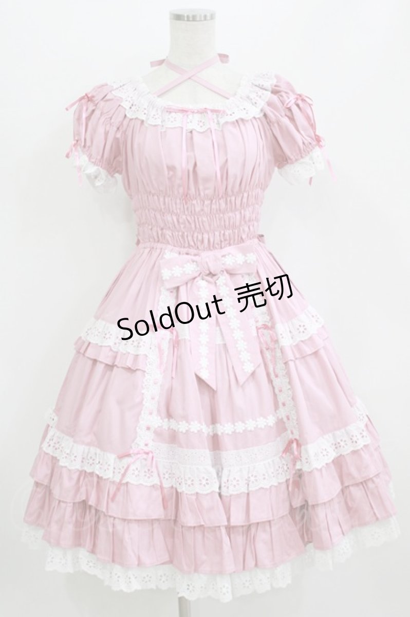 画像1: Angelic Pretty / お花レースフリルシャーリングワンピース Free 濃ピンク H-26-07-25-1007-AP-OP-NS-ZH (1)