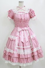 画像1: Angelic Pretty / お花レースフリルシャーリングワンピース Free 濃ピンク H-26-07-25-1007-AP-OP-NS-ZH (1)