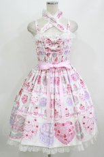 画像1: Angelic Pretty / Happy Cakesシャーリングジャンパースカート Free シロ H-26-07-25-1008-AP-OP-NS-ZH (1)