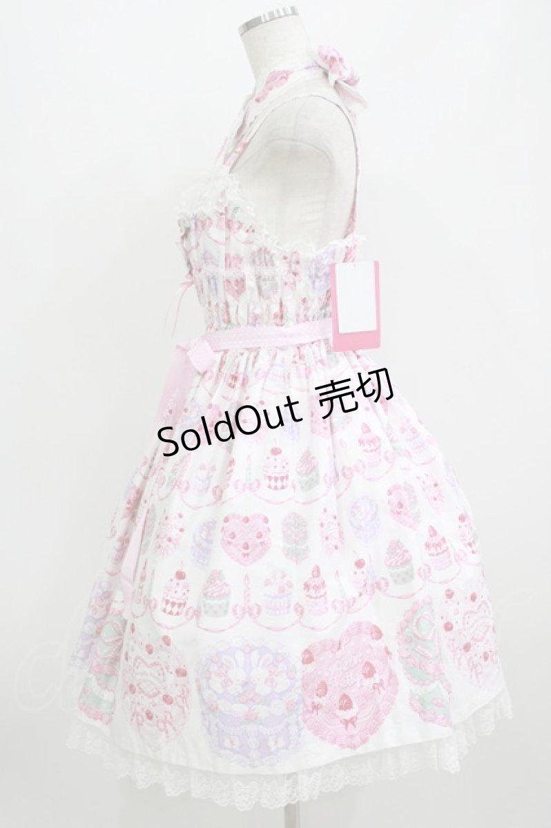 画像2: Angelic Pretty / Happy Cakesシャーリングジャンパースカート Free シロ H-26-07-25-1008-AP-OP-NS-ZH (2)