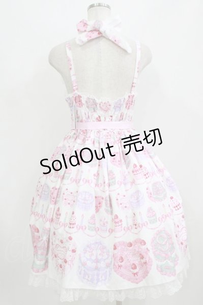 Happy Cakesシャーリングジャンパースカート 白 Angelic Pretty / Happy Cakesシャーリングジャンパースカート Free