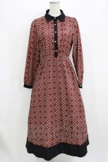 画像1: axes femme POETIQUE / レトロバイカラーワンピース M ワイン H-26-07-25-1015-AX-OP-NS-ZH (1)