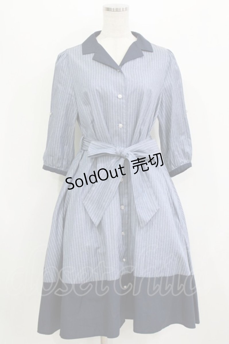 画像1: axes femme / バイカラーシャツワンピース M ネイビー H-26-07-25-1025-AX-BL-NS-ZH (1)