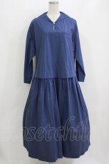 画像1: Jane Marple Dans Le Salon / Coating typewriter marine collar dress M ブルー H-26-07-25-002-JM-OP-KB-ZH (1)