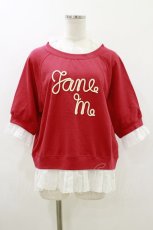 画像1: Jane Marple / Vintage lace-trim sweatshirt M レッド×オフ H-26-07-26-1038-JM-TO-AK-ZH (1)