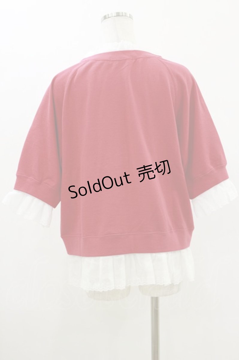 画像2: Jane Marple / Vintage lace-trim sweatshirt M レッド×オフ H-26-07-26-1038-JM-TO-AK-ZH (2)