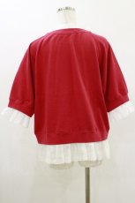 画像2: Jane Marple / Vintage lace-trim sweatshirt M レッド×オフ H-26-07-26-1038-JM-TO-AK-ZH (2)