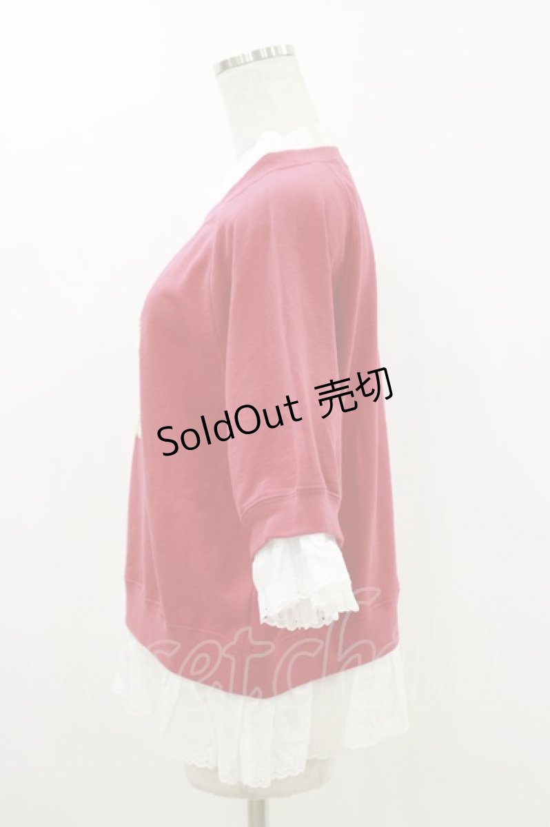 画像3: Jane Marple / Vintage lace-trim sweatshirt M レッド×オフ H-26-07-26-1038-JM-TO-AK-ZH (3)