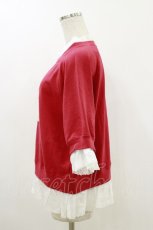 画像3: Jane Marple / Vintage lace-trim sweatshirt M レッド×オフ H-26-07-26-1038-JM-TO-AK-ZH (3)