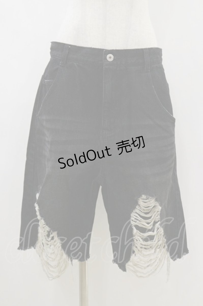 画像1: Candy Stripper / DAMAGE SHORT DENIM PANTS 2 BLACK H-26-07-26-1045-PU-PA-AK-ZH (1)