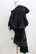 画像2: Ozz oneste / フード付きポンチョカーデ  黒×青 H-26-07-28-053-OO-JA-AK-ZH (2)