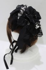 画像1: MARBLE / バラデコレーション貴婦人ボンネット  黒×白 H-26-07-28-071-GO-AC-AK-ZH (1)