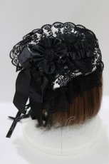 画像2: MARBLE / バラデコレーション貴婦人ボンネット  黒×白 H-26-07-28-071-GO-AC-AK-ZH (2)