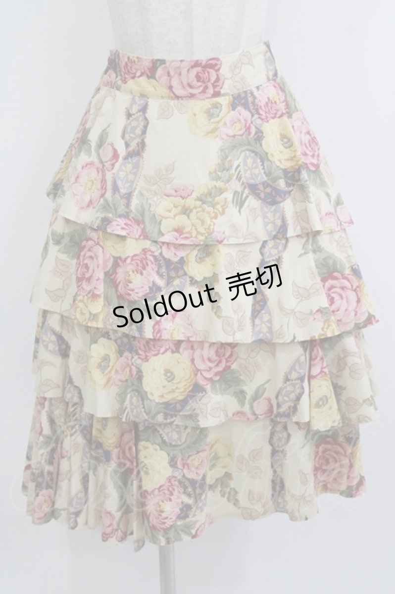 画像1: Jane Marple Dans Le Salon / Flower Wallpaper Fluffy Skirt  アイボリー H-26-07-28-024-JM-SK-KB-ZH (1)