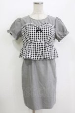 画像1: Ank Rouge / ギンガムペプラムワンピース M グレー H-26-07-29-1025-CA-OP-NS-ZH (1)