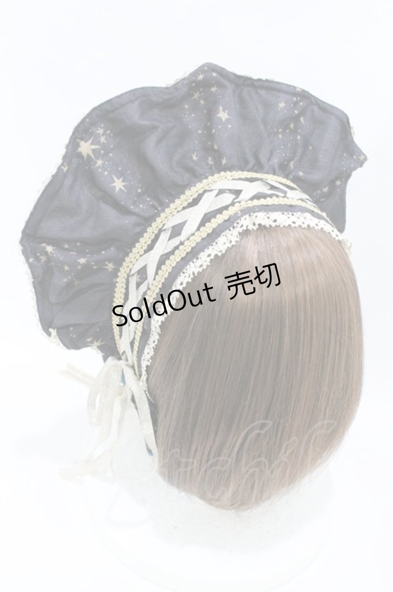 画像2: ALICE and the PIRATES / 永遠に夢見る星影パレード柄ボンネット  ブラック H-26-07-30-005-PA-AC-NS-ZH (2)