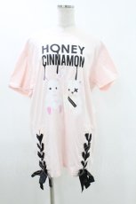 画像1: Honey Cinnamon / シナモンくん＆ハニーちゃんレースアップTシャツ Free ピンク H-26-08-01-024-LO-TS-NS-ZH (1)