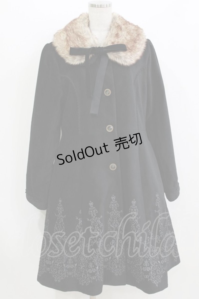 画像1: axes femme / 裾刺繍ロングコート L ブラック H-26-08-02-028-AX-CO-NS-ZH (1)