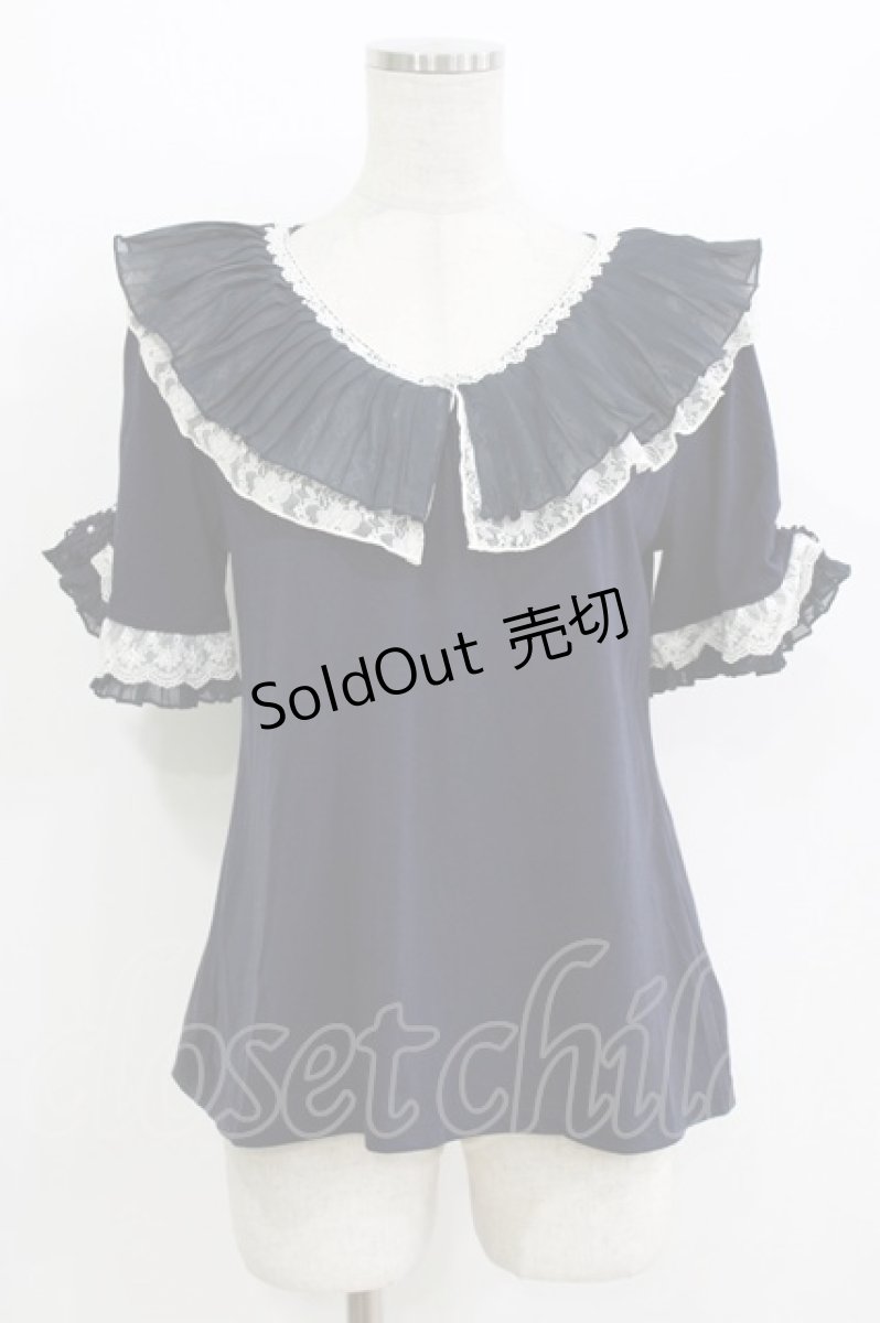 画像1: axes femme / ゴージャスフリル袖プルオーバー M ネイビー H-26-08-02-060-AX-TO-NS-ZH (1)