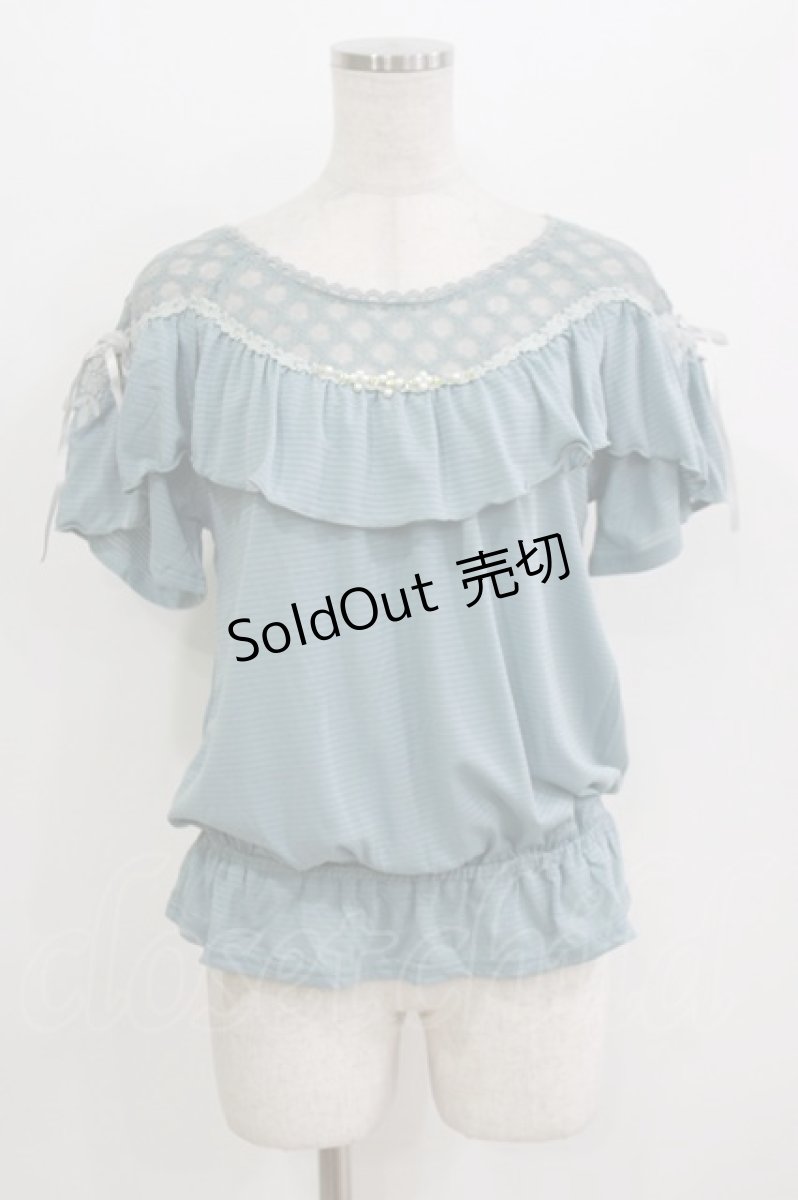画像1: axes femme / 肩フリルレーシープルオーバー M Bグリーン H-26-08-02-070-AX-TO-NS-ZH (1)