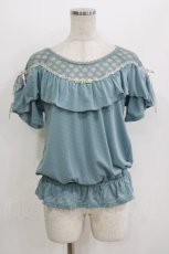 画像1: axes femme / 肩フリルレーシープルオーバー M Bグリーン H-26-08-02-070-AX-TO-NS-ZH (1)
