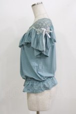 画像2: axes femme / 肩フリルレーシープルオーバー M Bグリーン H-26-08-02-070-AX-TO-NS-ZH (2)